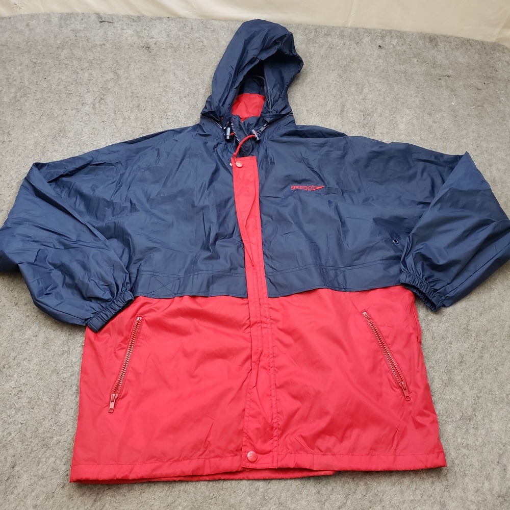 VINTAGE Speedo Jacket Mens Small Blue Red Windbreaker Lightweight Coat Adult 90s